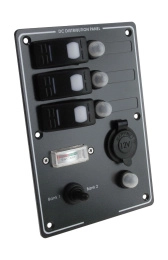 Панель бортового питания 3 переключателя, автоматы, разьём прикуривателя, заряд батарей (AES121416A)